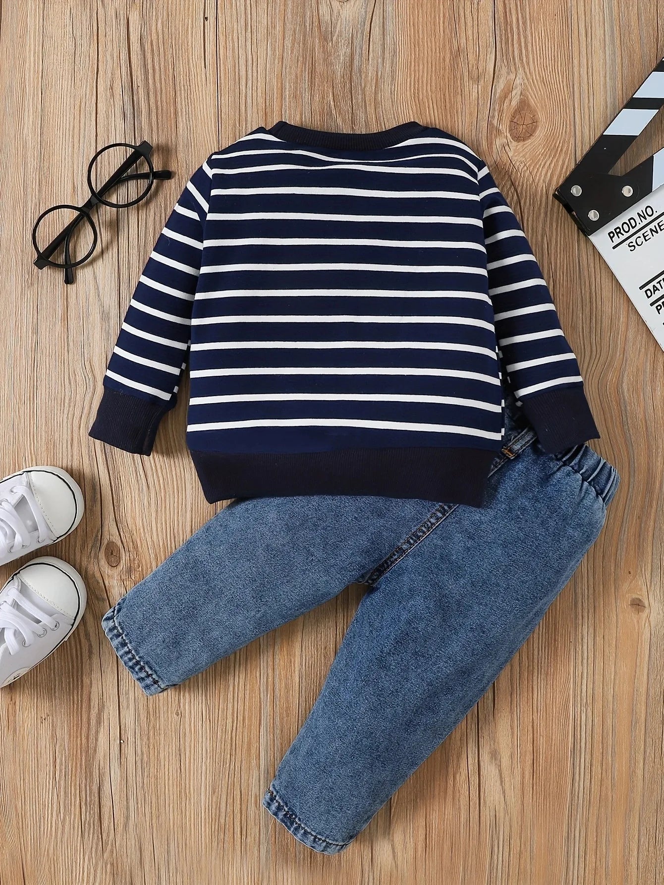 0-24 Months Spring Autumn New Boy Girl And Toddler Elephant Stripe Top Casual Cute Print Jeans Set