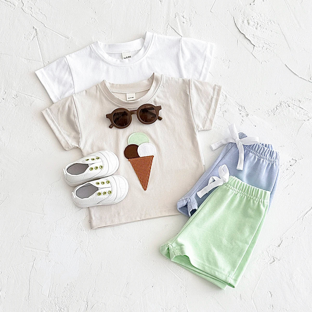 2Pcs Boy Girl Summer New Baby Clothes Sets Children Clothing Ice Cream Print T-shirt+Shorts Infant Toddler Outfit Suit Clothes