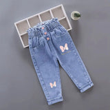 Children's fashion Spring and Autumn Jeans 2024New Boys' Korean Edition Cartoon Elastic Jeans Girls' Versatile Jeans 1-6Y