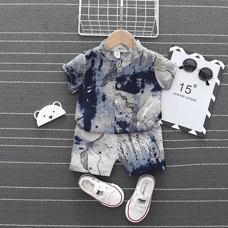 Cute Cotton Baby boys Short-Sleeves Shirt Clothes Suits Summer fashion kids boy Clothing Sets handsome