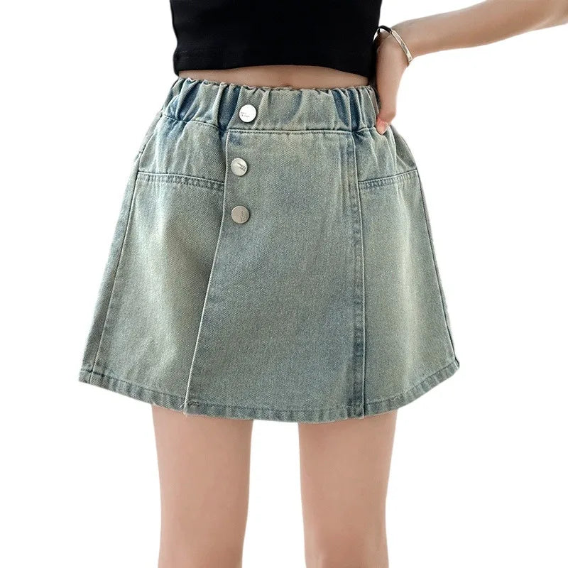 Girls Denim Shorts 2024 New Summer Thin Culottes for Children Korean Version Children Short Skirt Hot Pants