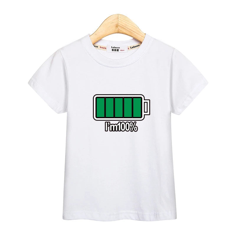 3-13T Children Casual T-shirt Battery Graphic Top Boys Summer Short Sleeved Shirt O-neck Cotton Clothes