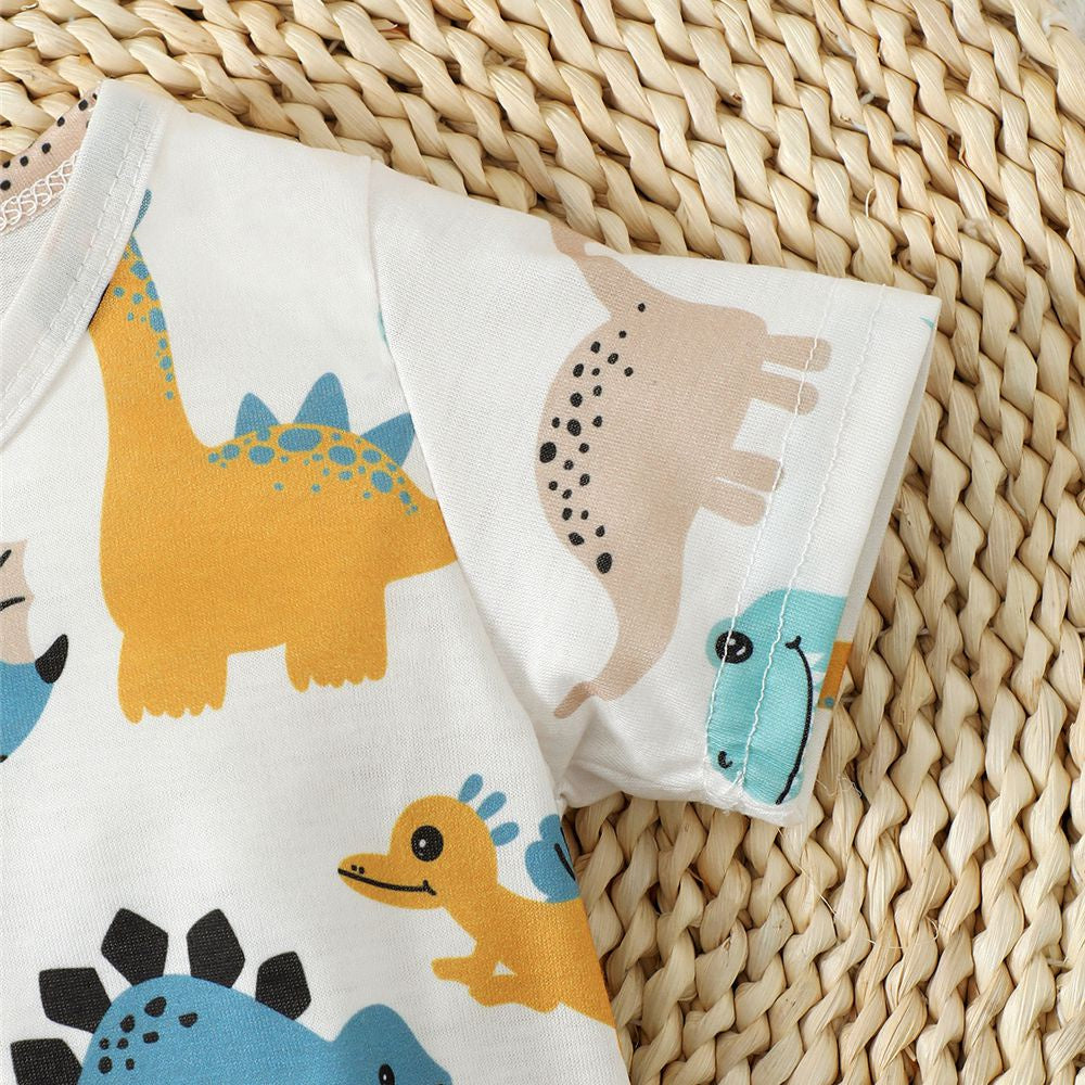 2PCS/bundle Summer Fashion Top Newborn Baby Boy Cute Dinosaur Short Sleeve Casual T-shirt Clothing for Toddler Boy 1-3Years