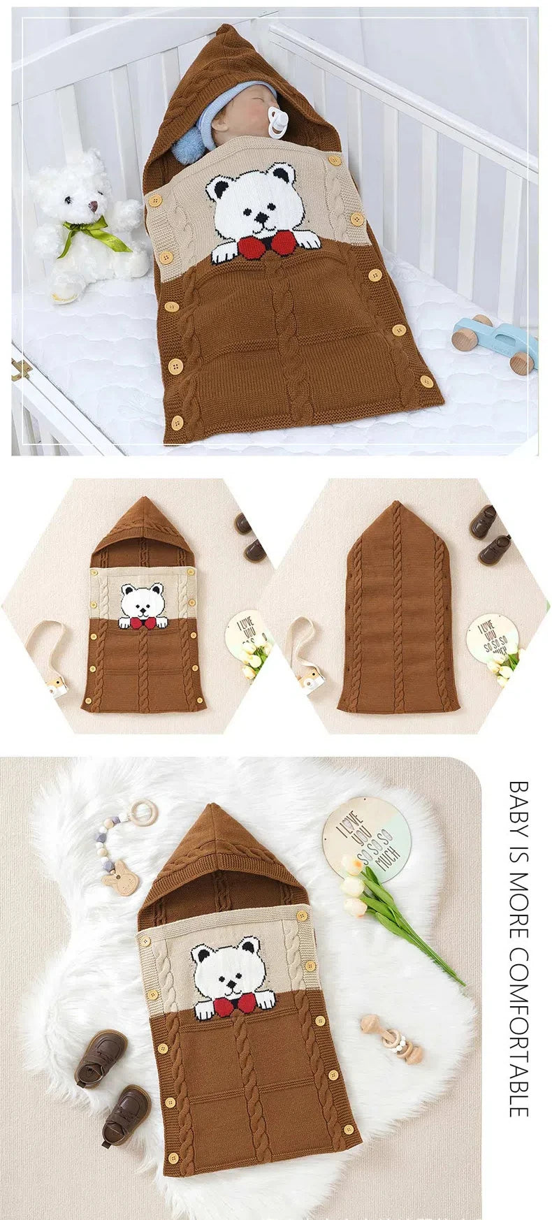 New Baby Winter Swaddle Wrap Blankets Knitted Toddler Infant Baby Swaddle Kids Warm Stroller Crib Envelope Newborn Baby Blankets