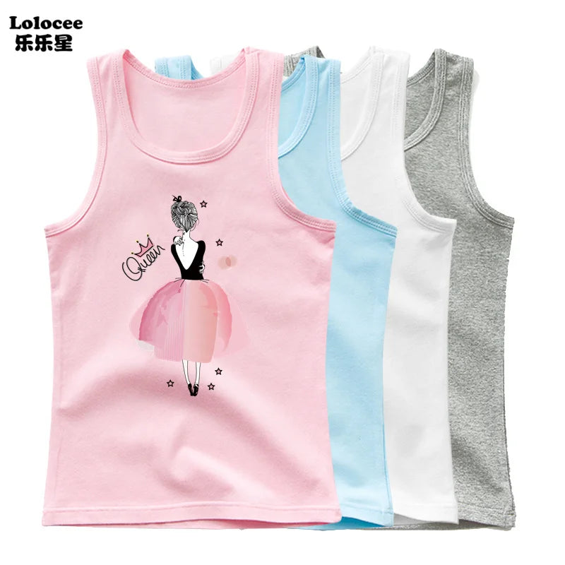 2023 New Girls Cute Singlet Underwear Princess Cotton Tank Tops Cartoon Kawaii Girl Print Sleeveless Shirt