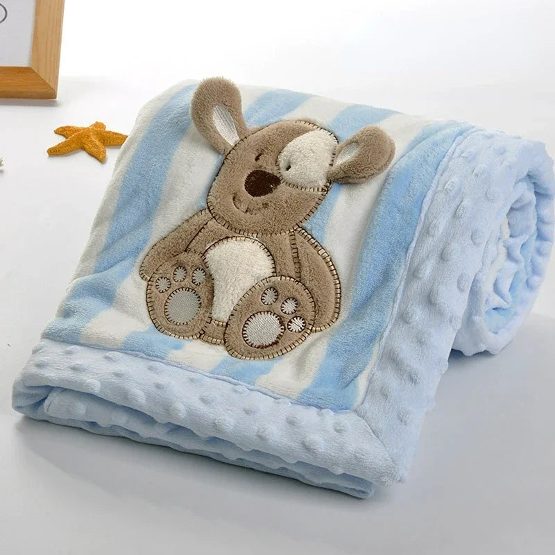 Flannel Baby Blanket Cartoon Embroidery Newborn Receiving Blanket for Children Baby Boy Girl Stroller Cover Bedding Quilts Stuff