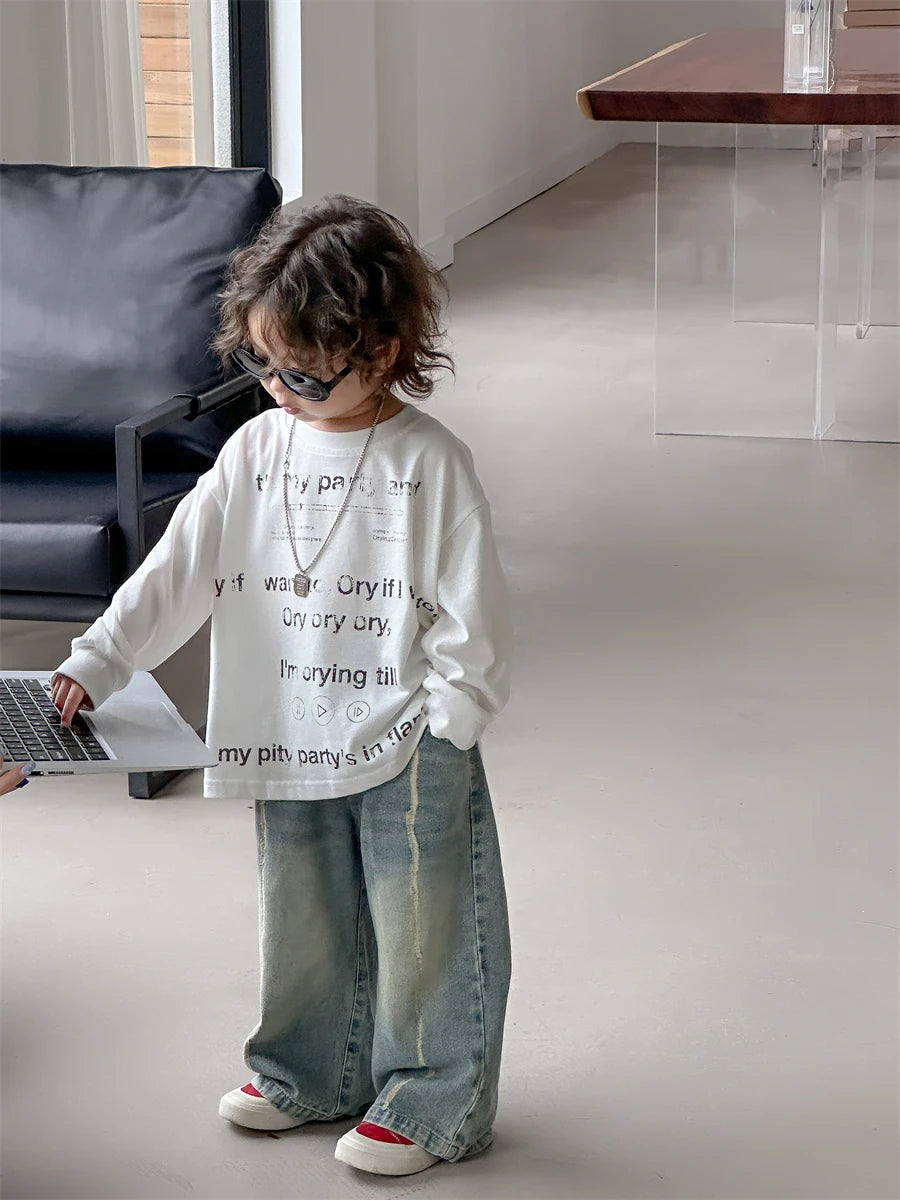 Baby autumn pants boys autumn version of Korean children's wear 2024 new pants in the wear-and-tear jeans trend