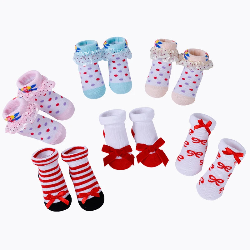 6Pairs/Lot Newborn Baby Socks Infant Kids Knee High Ruffle Girls Sock Anti Slip Long Frilly Lace Socks For 0-24months