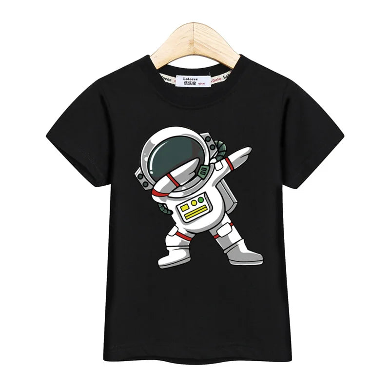 2024 New Spaceship T-shirt Baby Boys Short Sleeved Tops Children Summer Cartoon Shirt 3-14T