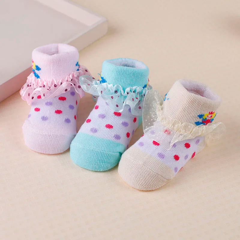 6Pairs/Lot Newborn Baby Socks Infant Kids Knee High Ruffle Girls Sock Anti Slip Long Frilly Lace Socks For 0-24months