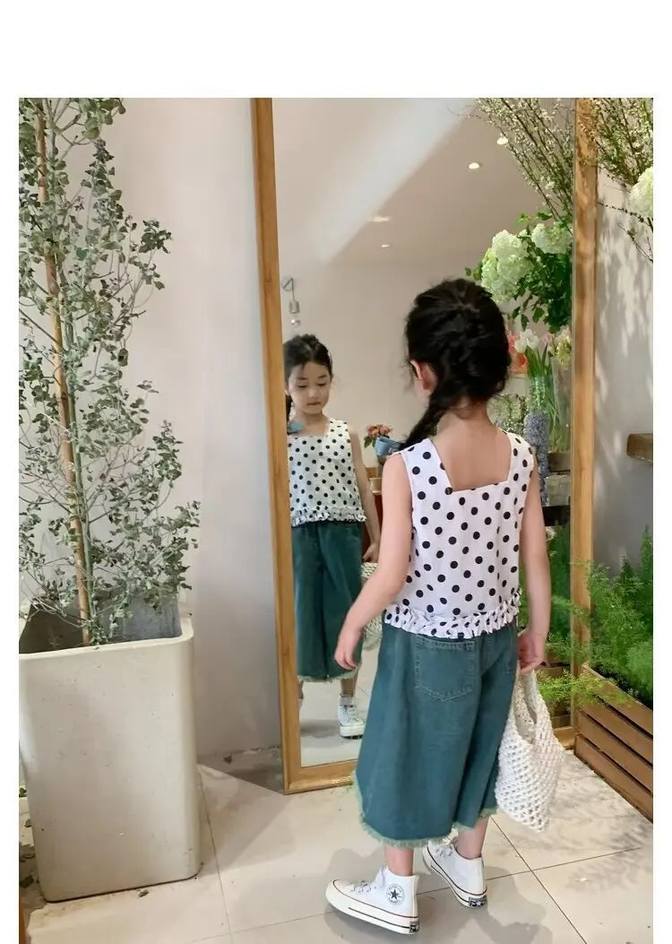 Girls' Jeans Spring And Summer New Style Children's Straight-leg Medium And Large Children's Wide-leg Spring Loose Trousers