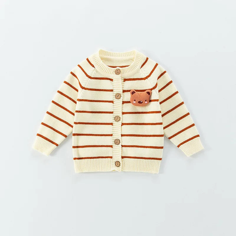 Spring Autumn 0-3 Years Baby Boys Sweater Striped 3D Bear Single Breasted Newborn Boys Knitwear Elastic Hem Infant Boys Knitwear