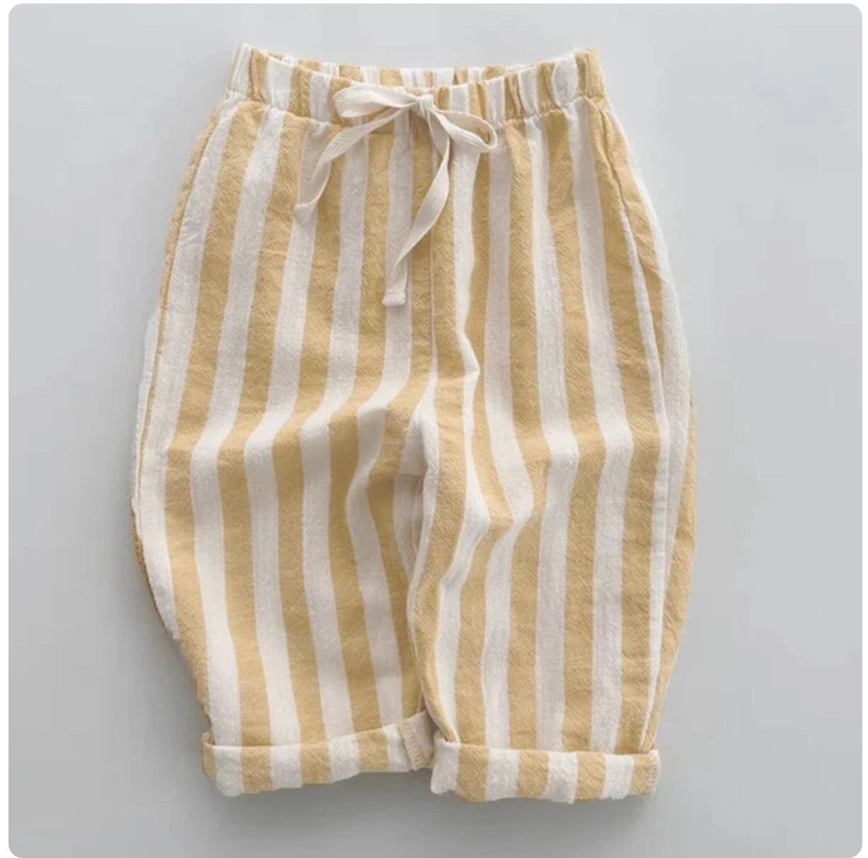 Vintage Linen Cotton Stripe Pants for Boys Casual Pocket Design Elastics Waist Pants for Toddler Girl Clothing Children Trousers