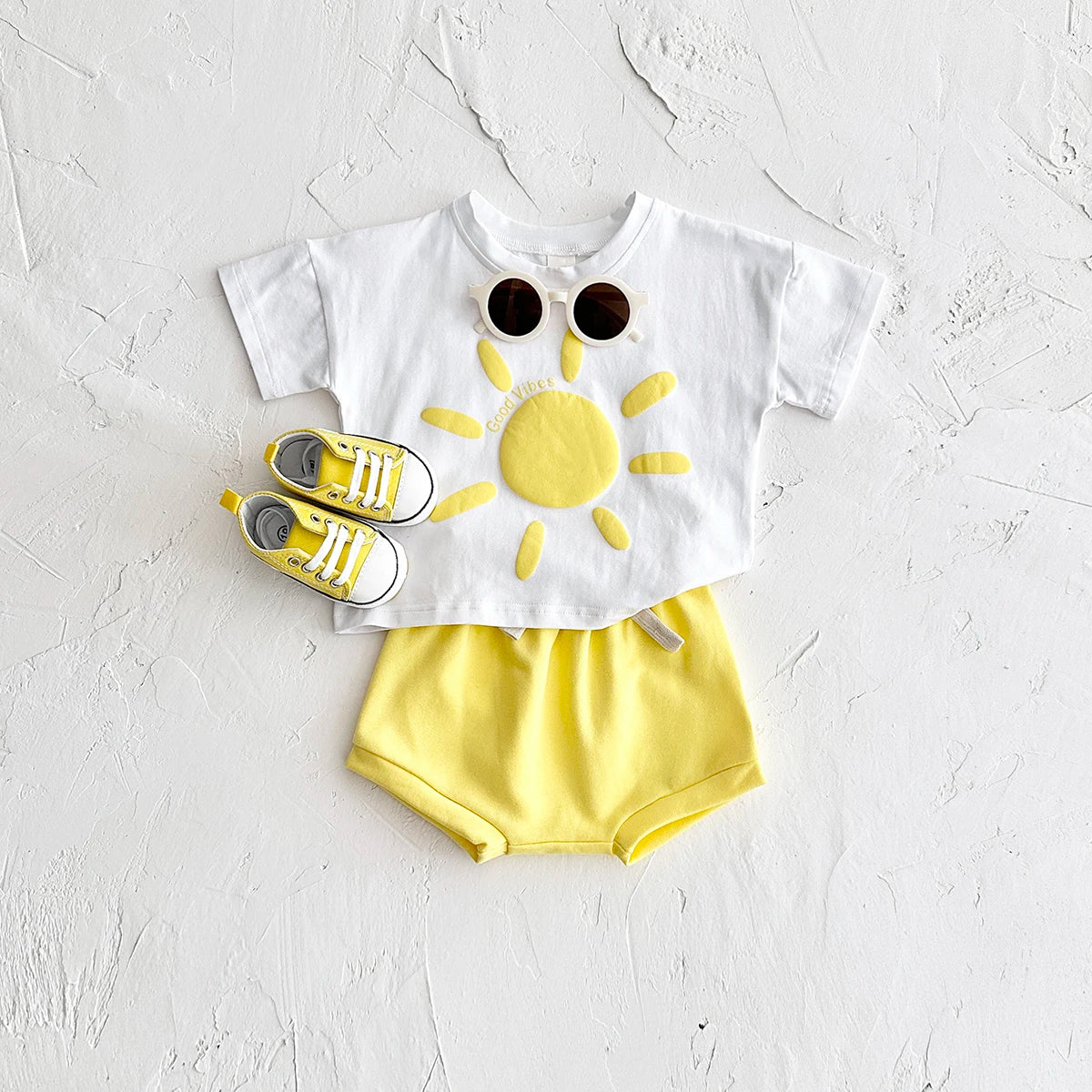 Summer Newborn Boys Baby Set Ripple Flower Pattern Short Sleeved T-shirt+Beach Shorts Cotton Casual Girls Clothing Suit 0-3Y