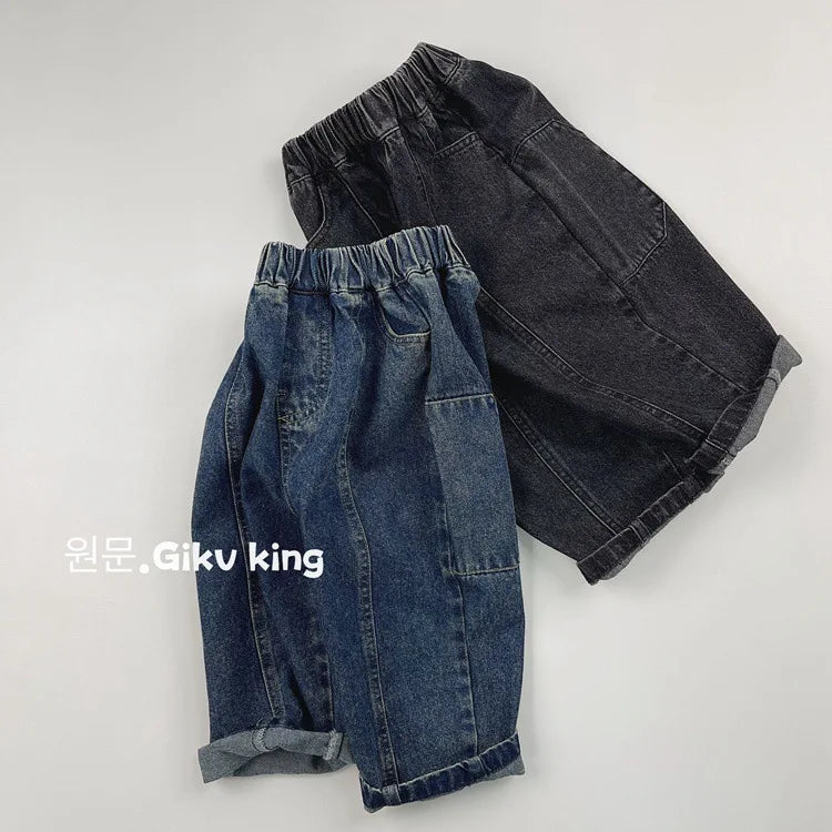 2025 Spring New Children Vintage Denim Trousers Toddler Boys Girls Loose Straight Leg Pants Kids Fashion Casual Versatile Jeans