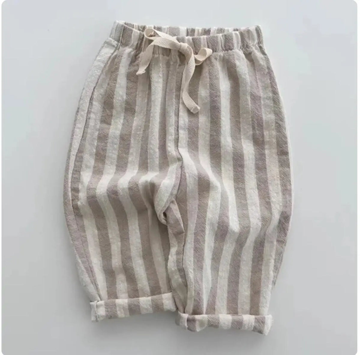 Vintage Linen Cotton Stripe Pants for Boys Casual Pocket Design Elastics Waist Pants for Toddler Girl Clothing Children Trousers