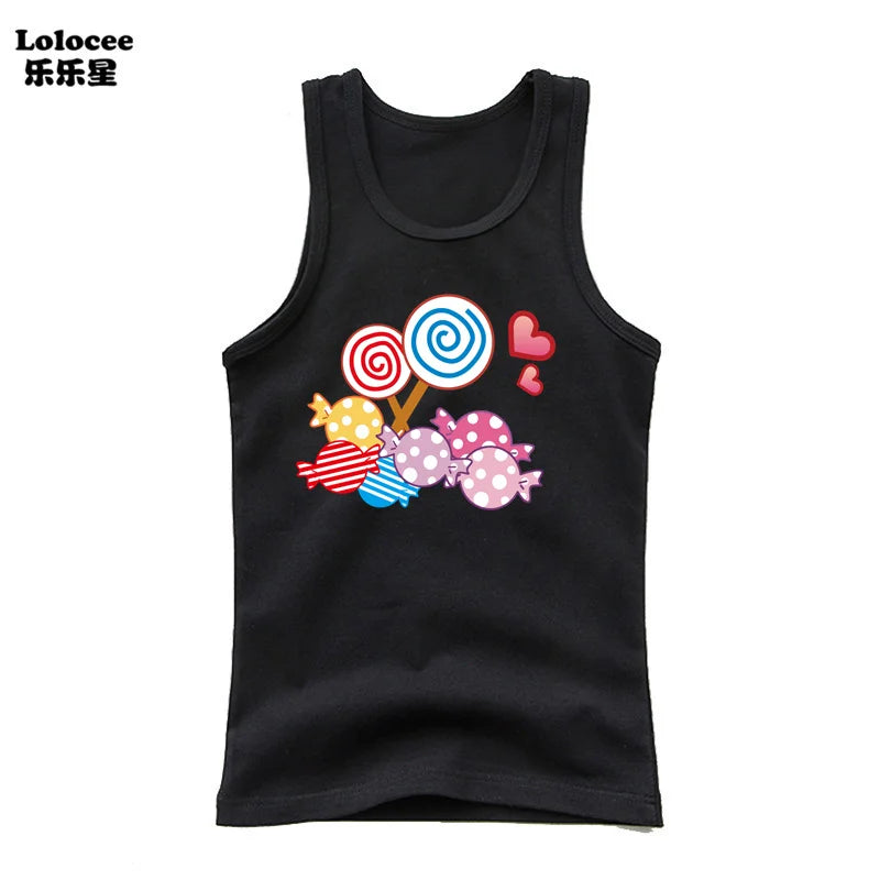 2024 Summer Girls Cute Cat Print  Vest Princess Girl Fashion Tank Top Kids Sleeveless T-shirt 3-14y