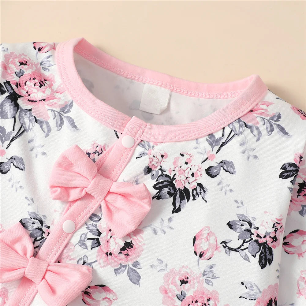 0-18 Months Newborn Baby Girl Romper Clothes Long Sleeve Flower Bodysuit Costume Lovely Baby Spring Jumpsuit Outfit with Hat