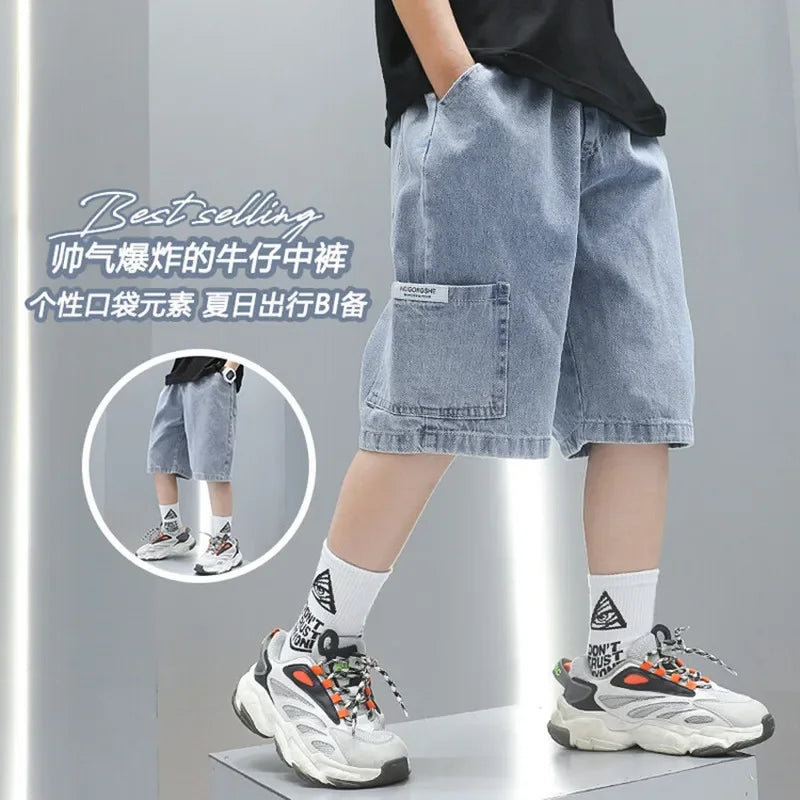 Fashionable Five-point Pants Trendy Kids Clothes Casual Capris Summer Thin Style Boys Jeans Shorts 2024 New