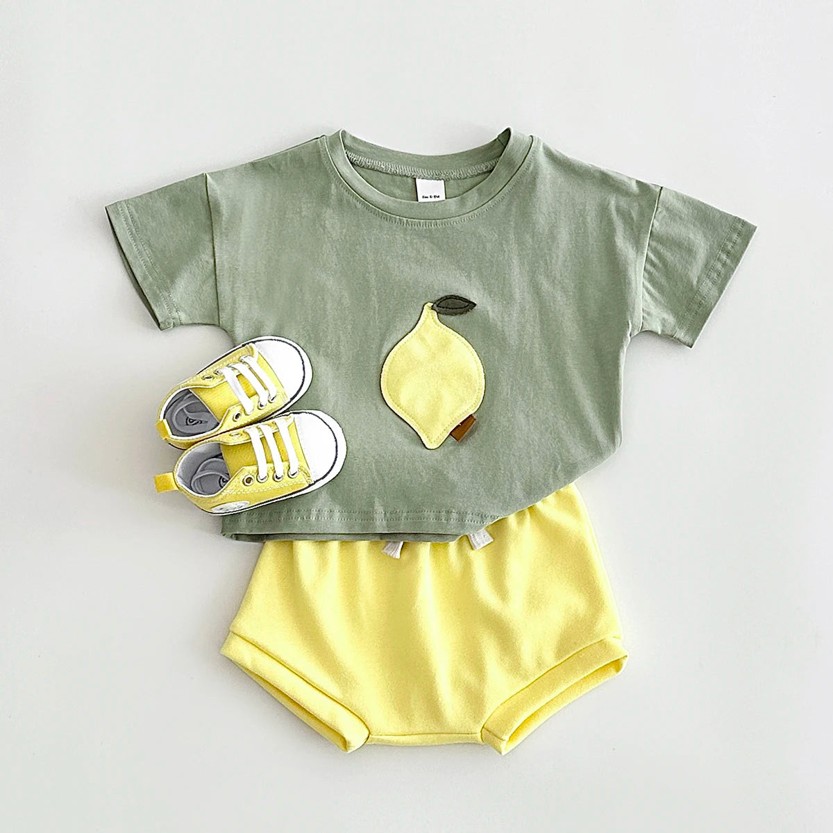 New Summer Baby Clothes Set Infant Toddler Fruit Lemon Print Round Neck T-shirt+Shorts Newborn Boys Girls Outfit Set 2PCS