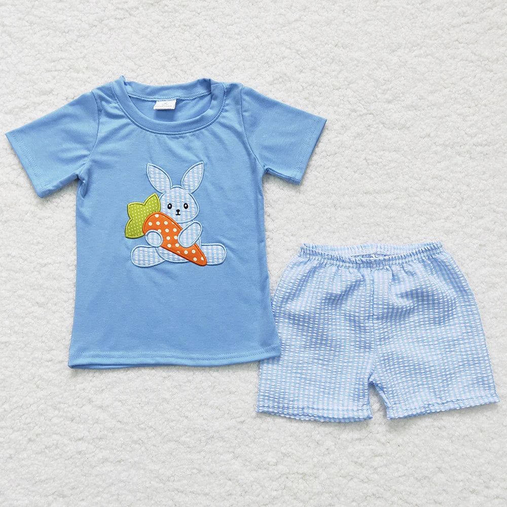 Hot Sale Kids Designer Clothes Boys Easter Rabbit Short Sleeve Top Shorts Sets Boutique Baby Boys Clothes Toddler Outfits New