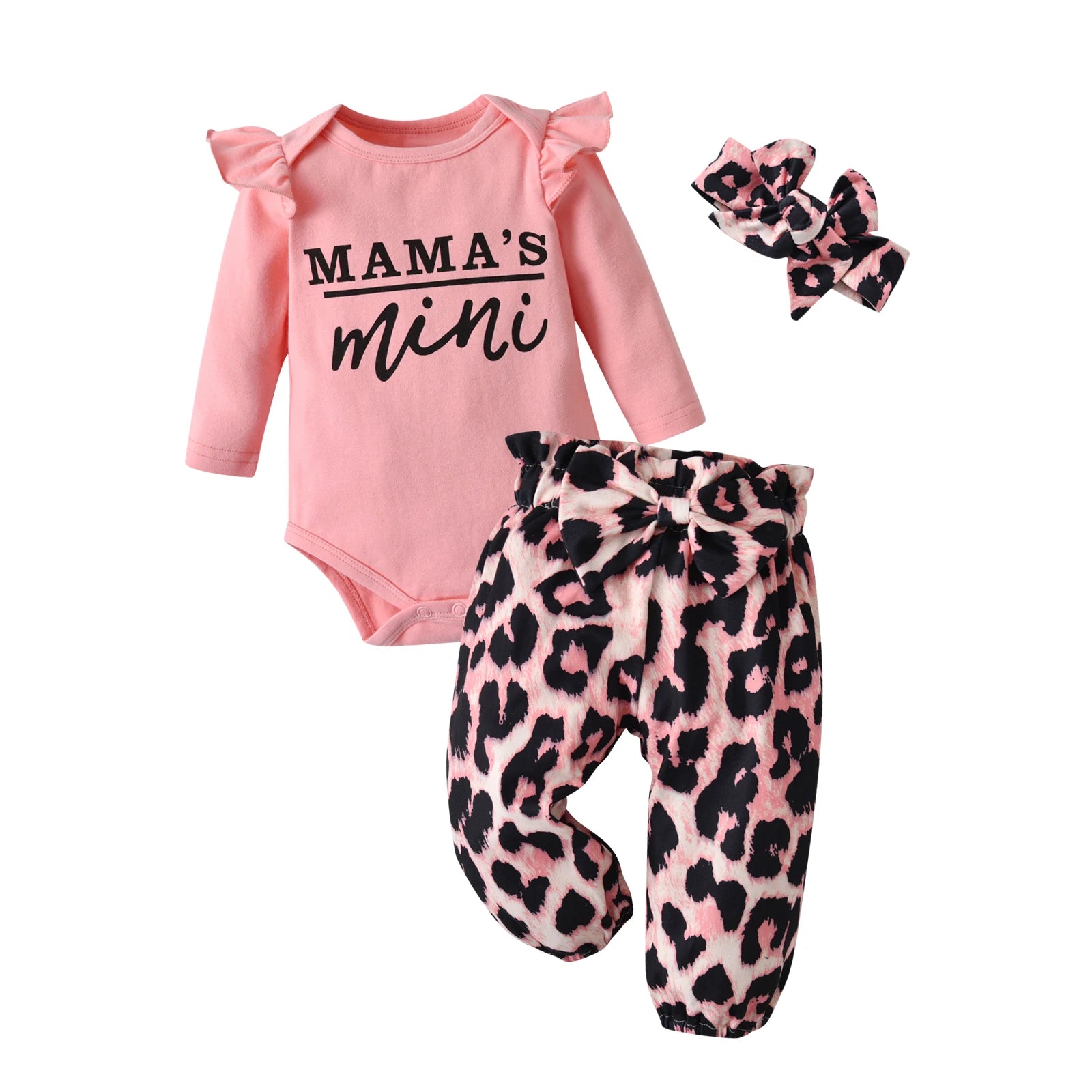 Newborn infant Baby Girls Fashion Clothes Set Letters Printed Cotton Long Sleeve Bodysuit Top + Hearts Pattern Pants + Headband