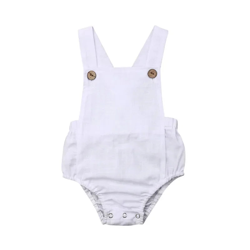 0-36months Newborn Bodysuits Summer Ruffles Playsuit For Baby Girl Solid White Beige Button Backless Infant Boy Sunsuit Playsuit