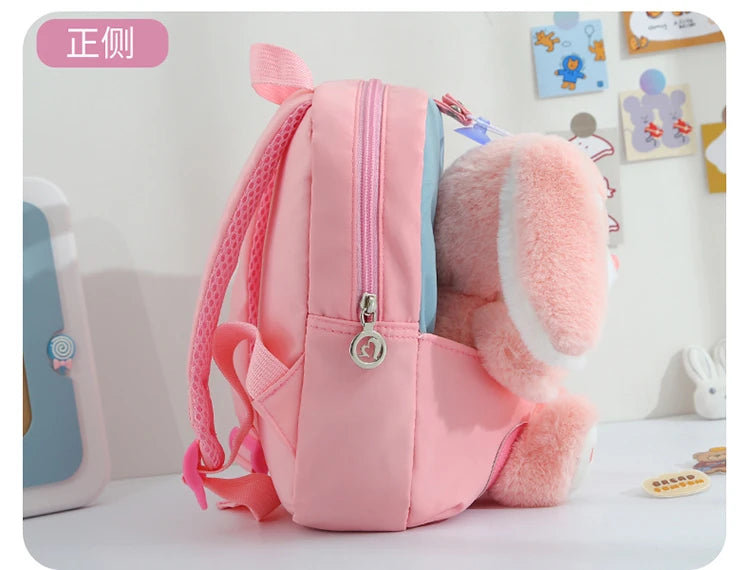 Plush 3D Rabbit Backpack for Boys Girls Kids Children SchoolBag Cute Bow Tie Cartoon School Bags Kindergarten Preschool Baby Bag