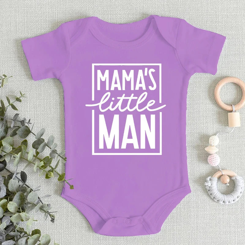 Mama's Little Man Print Newborn Autumn Bodysuit High Quality Soft Cotton Infant Boy Clothes Funny Cute Baby Short Sleeve Romper