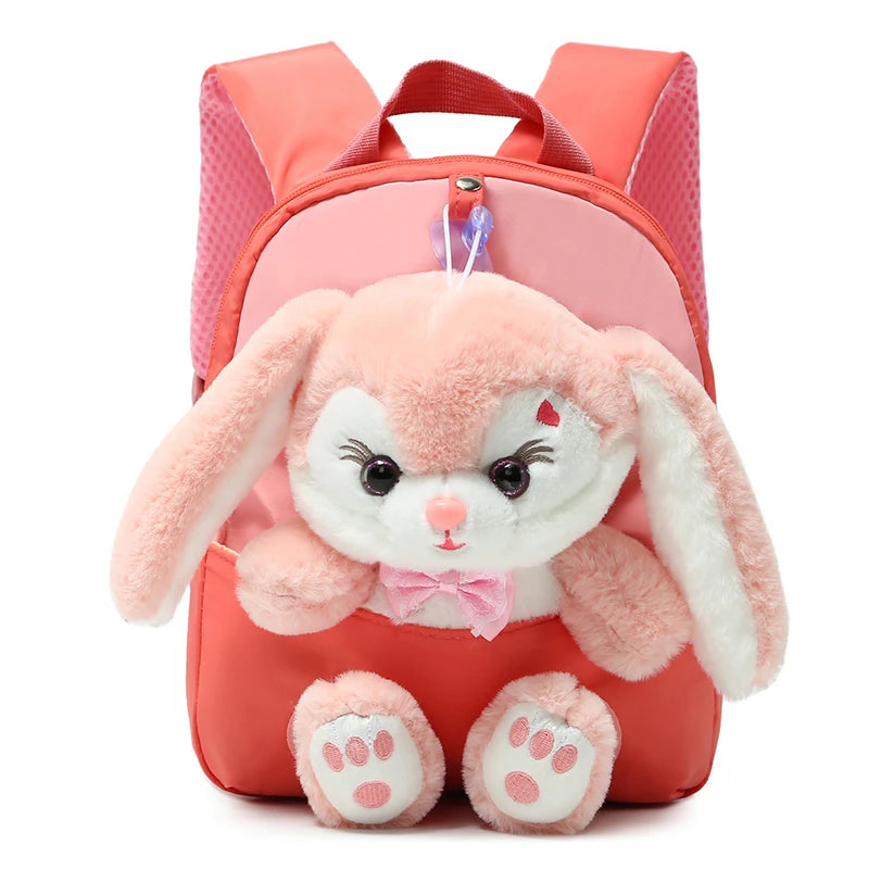 Plush 3D Rabbit Backpack for Boys Girls Kids Children SchoolBag Cute Bow Tie Cartoon School Bags Kindergarten Preschool Baby Bag