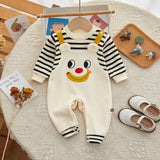 Spring Autumn New Newborn Boys Romper Fake Two Pieces Cartoon Eyes Print Infant Boys Bodysuit Patched Striped Baby Boys Jumpsuit