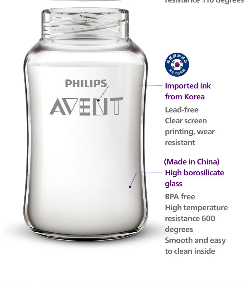 PHILIPS AVENT 0-6 months Newborn baby High boron glass milk bottle Prevention of choking Anti-flatulence 125ml+240ml Combination