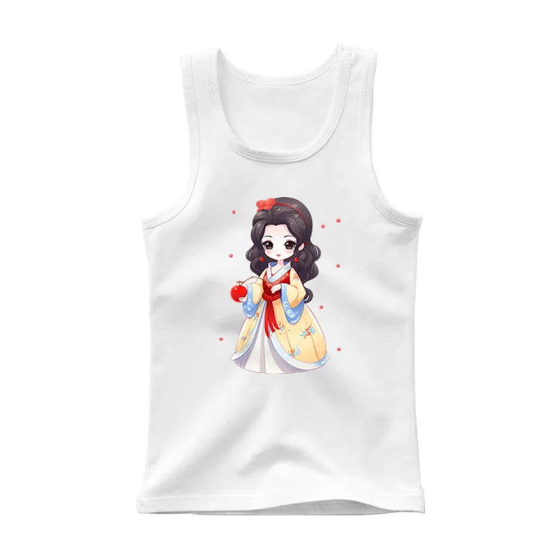 2024 Summer Girls Cute Cat Print  Vest Princess Girl Fashion Tank Top Kids Sleeveless T-shirt 3-14y