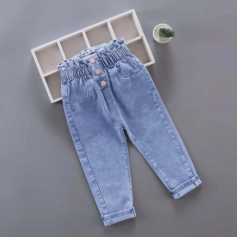 Children's fashion Spring and Autumn Jeans 2024New Boys' Korean Edition Cartoon Elastic Jeans Girls' Versatile Jeans 1-6Y