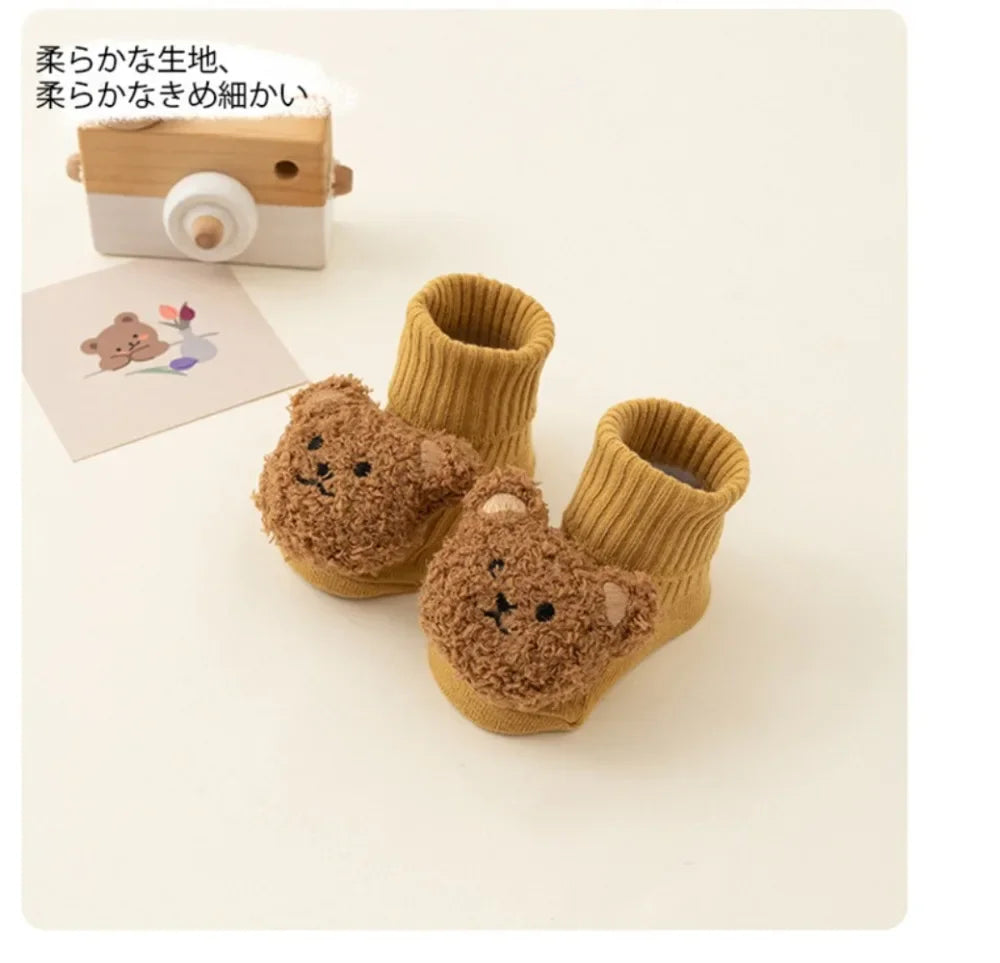 Cute Cartoon Bear Baby Socks for Boy Girl Winter Soft Cotton Anti Slip Soled Newborn Toddler Sock Kids Thicken Socken Warm Socks