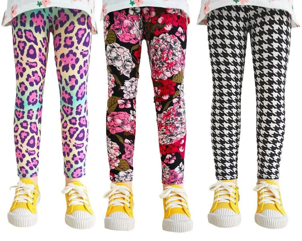 Cute Girls Leggings Spring Autumn Printing Flower Pants Sweet Girl Pencil Pants Kids Trousers Children Clothing