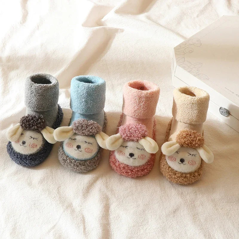 0-2Y Baby Boys Girls Winter Warm First Walker Infant Thickened Loop Warm Cozy Tube Socks Soft Sole Toddler Non-Slip Floor Shoes