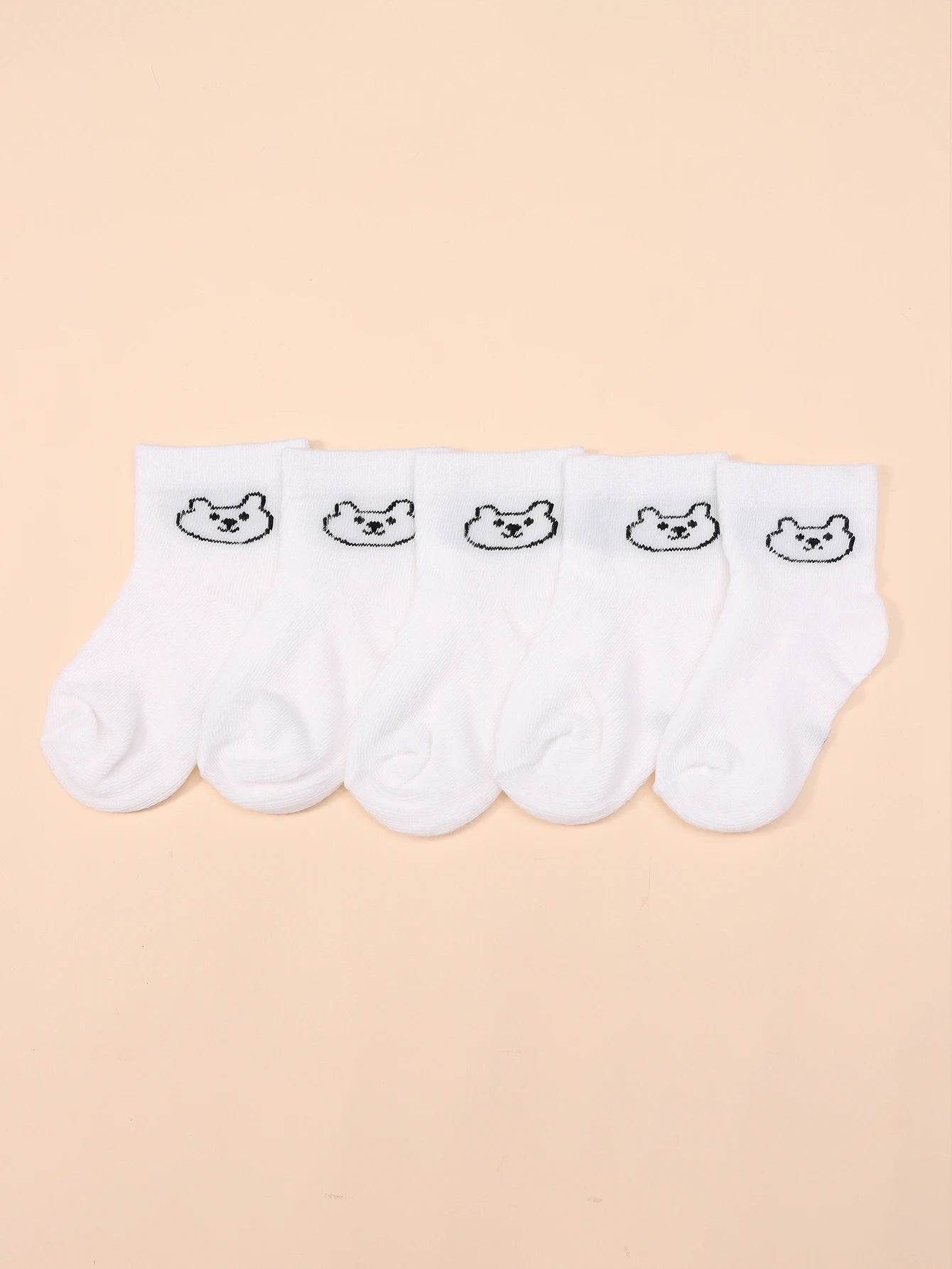 5Pairs Baby Socks Infant Cartoon Solid Color Soft And Comfortable White Mid-Calf Socks For Daily Life