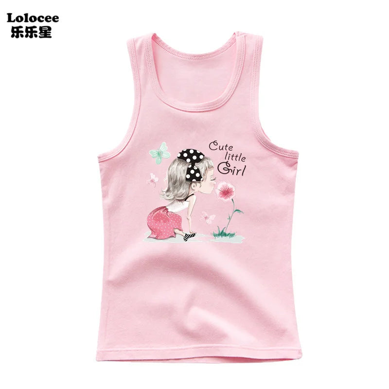 2023 New Girls Cute Singlet Underwear Princess Cotton Tank Tops Cartoon Kawaii Girl Print Sleeveless Shirt