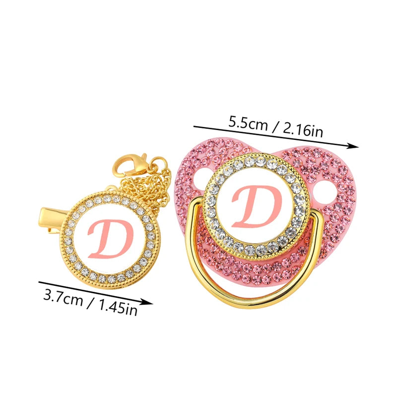 Luxury Zircon Baby Pacifier Clip Pink Letter Newborn Personalized Pacifiers Holder Bling Silicone Infant Teether Nipple BPA Free