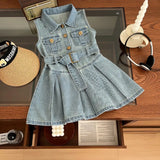 Children Girls Fashion Sleeveless Denim Dress 2024 Summer Cool Baby Girls Casual Vest Dresses