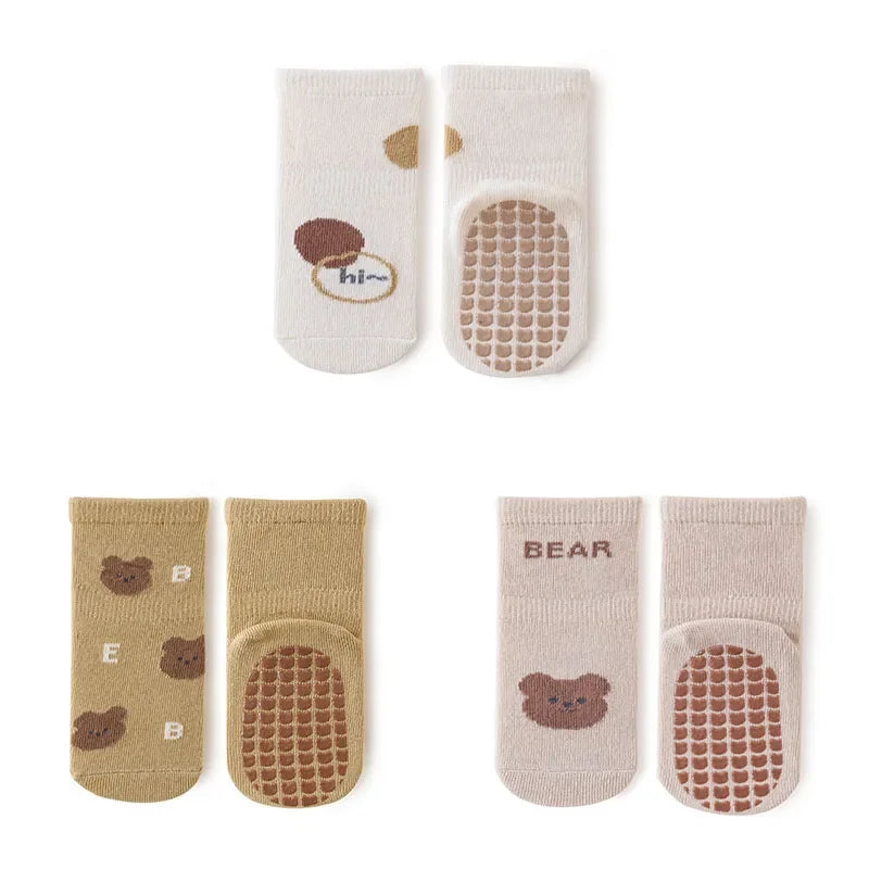 3 Pairs Newborn Baby Socks Cartoon Toddler Anti Slip Cotton Floor Socks for Girl Boy Cute Unisex Accessories Four Season