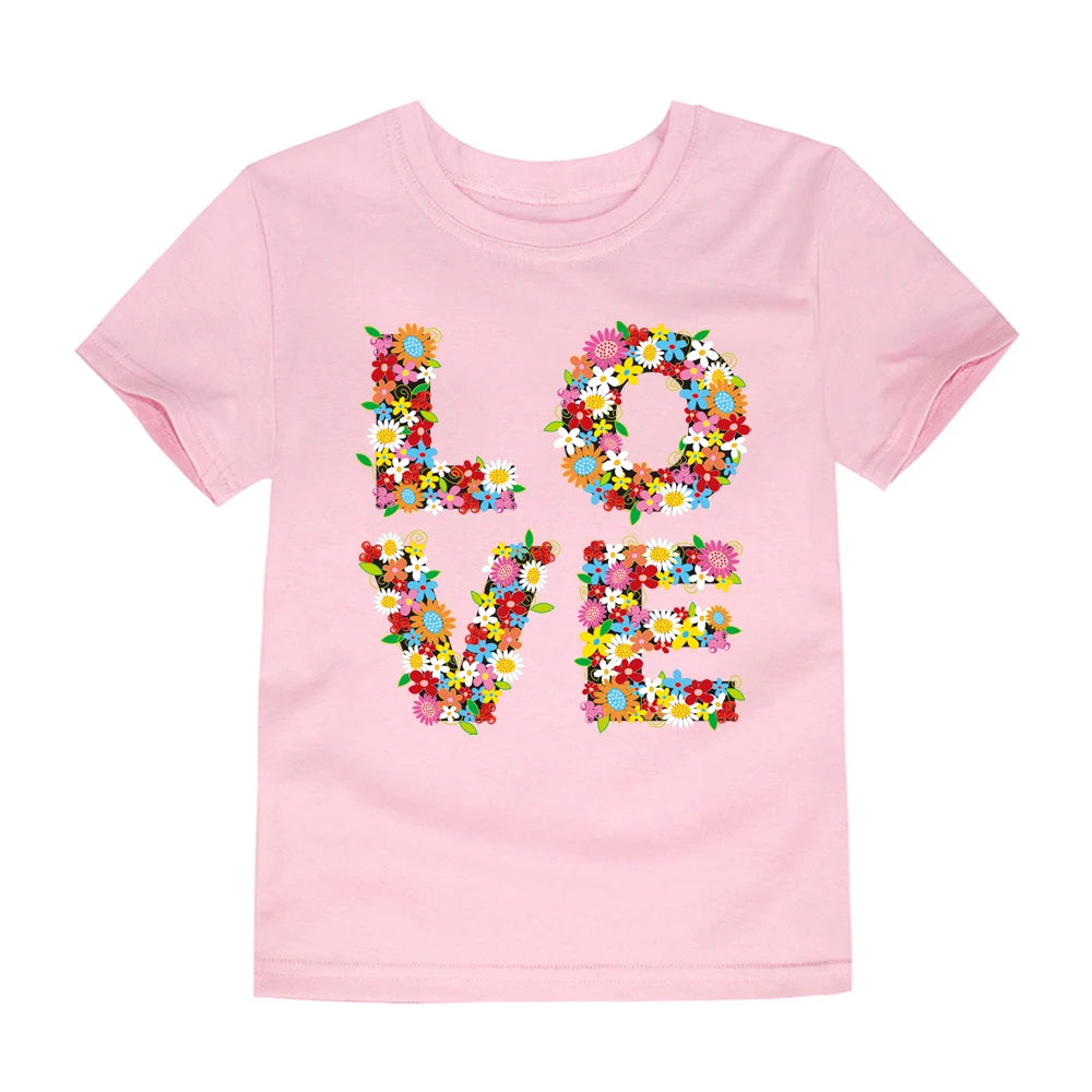 100% Cotton Toddler Girl T Shirt 2 to 3 4 5 6 7 8 9 10 11 12 13 14 Years Pink White Tshirt Flower Print Teenage Girls Tee Shirts