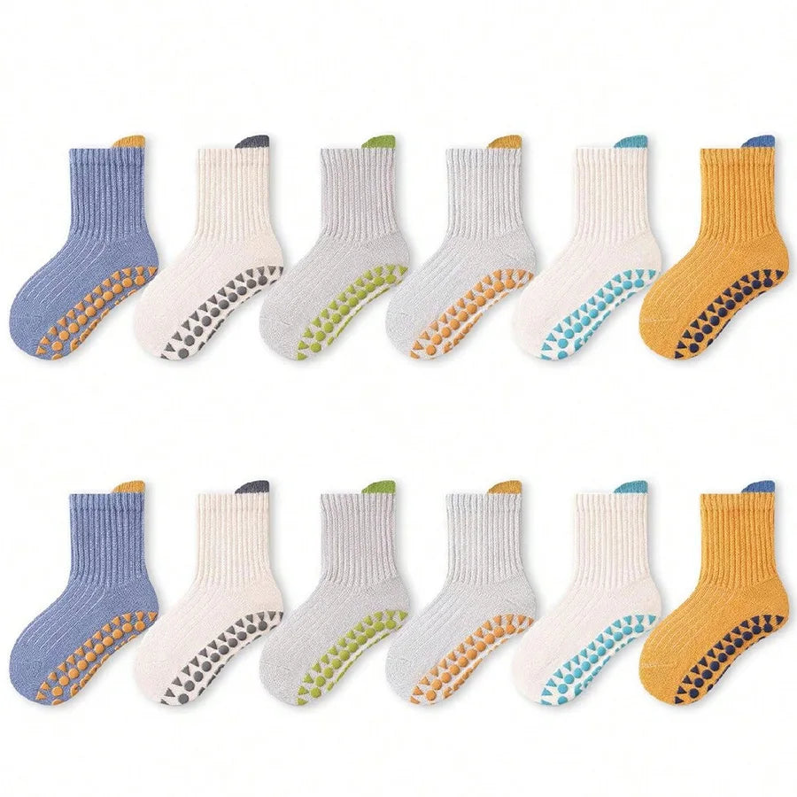 5 Pairs of Baby Floor Socks Newborn Anti-Slip Glue All Year Round Baby Loose Mouth Boys and Kidsren's Socks