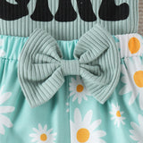 3PCS Summer 0-1 Year Old Girl Baby Sweet Fashionable Cute Letter Pit Strip Flying Sleeve Top + Printed Shorts Set