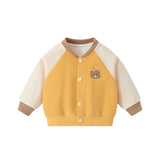 Spring Autumn Children Boy Baseball Uniform Cotton Bear Dinosaur Baby Boy Jackets V-collar Spliced Raglan Sleeve Infant Boy Coat