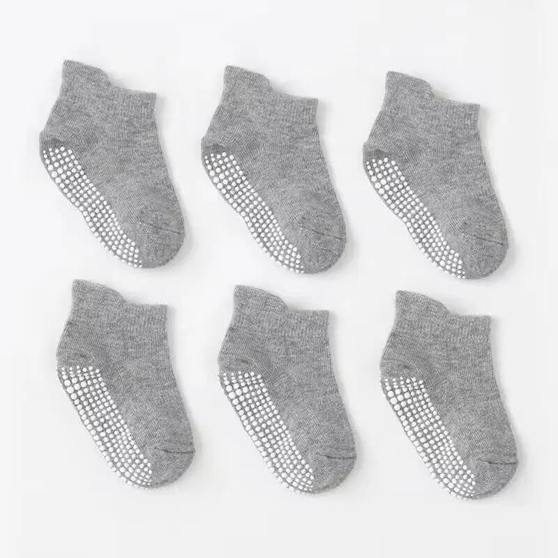 6 Pairs/lot Cotton Sock with Rubber Grips Children's Anti-slip Boat Socks Non-slip Socks for Boys1-7Years