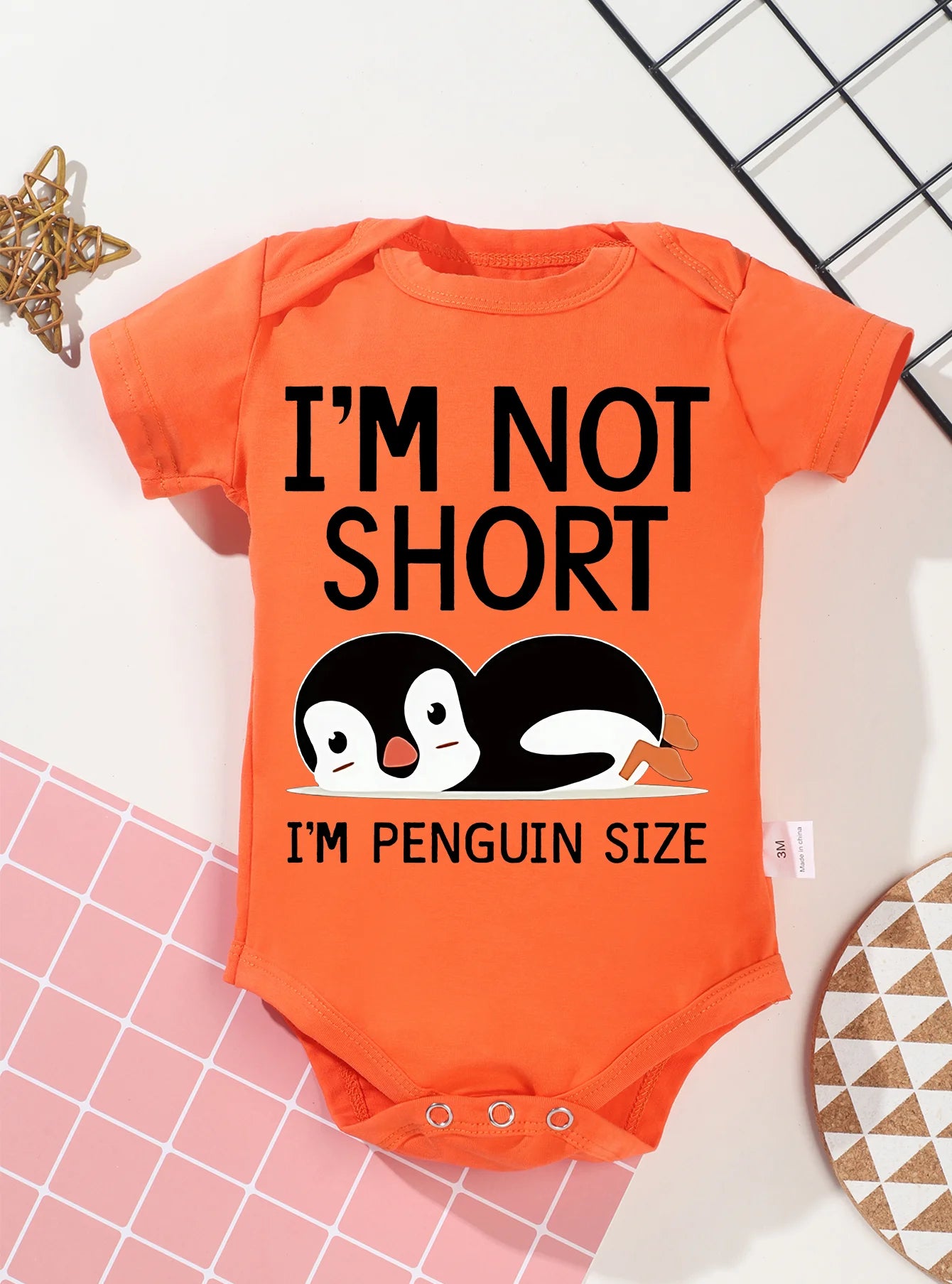 Newborn I'm Not Short Printing Bodysuit Baby Girl Boy Penguin Pattern Clothes Rompers Jumpsuit Infant Toddler Cute