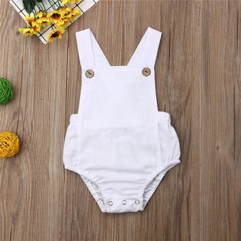 0-36months Newborn Bodysuits Summer Ruffles Playsuit For Baby Girl Solid White Beige Button Backless Infant Boy Sunsuit Playsuit