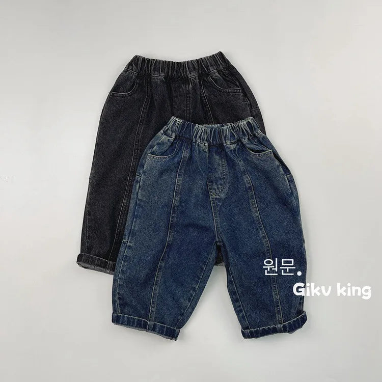 2025 Spring New Children Vintage Denim Trousers Toddler Boys Girls Loose Straight Leg Pants Kids Fashion Casual Versatile Jeans